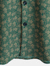 Camisa de manga corta con bolsillo verde y estampado geométrico retro para hombre
