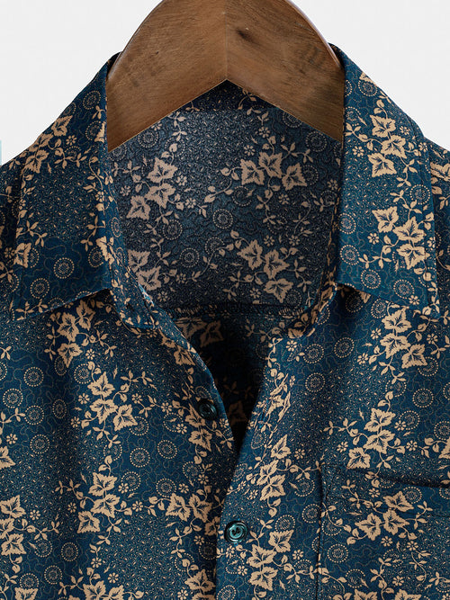 Camisa de verano con bolsillo y estampado retro para hombre
