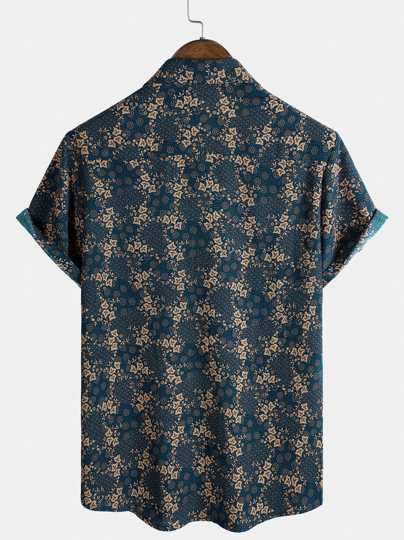 Camisa de verano con bolsillo y estampado retro para hombre