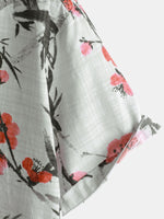 Camisa de manga corta de verano retro con estampado de flores rojas para hombre