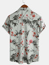 Camisa de manga corta de verano retro con estampado de flores rojas para hombre
