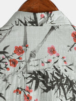 Camisa de manga corta de verano retro con estampado de flores rojas para hombre