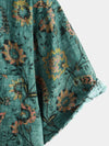 Camisa de manga corta de algodón transpirable con bolsillo y estampado floral retro para hombre
