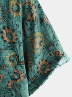 Camisa de manga corta de algodón transpirable con bolsillo y estampado floral retro para hombre