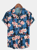 Camisa hawaiana de manga corta con botones y estampado floral de verano para hombre