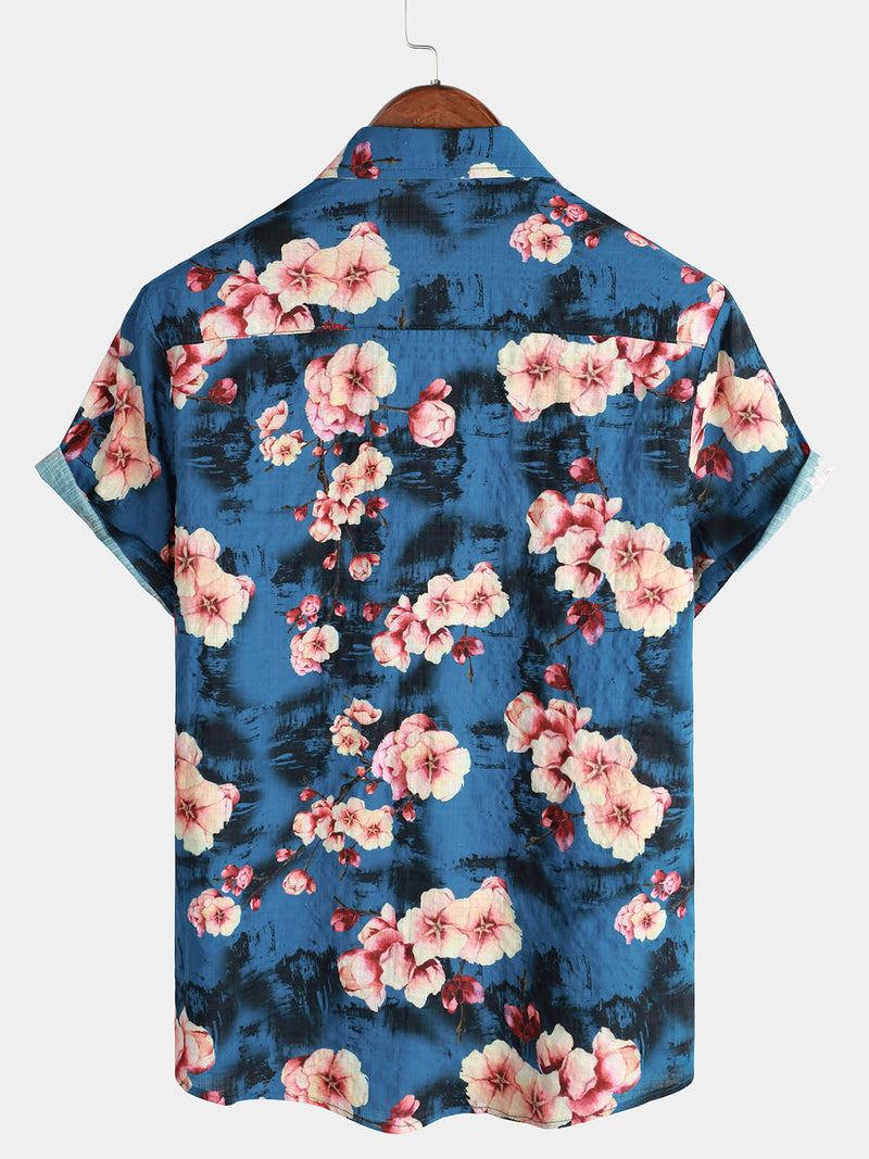 Camisa hawaiana de manga corta con botones y estampado floral de verano para hombre