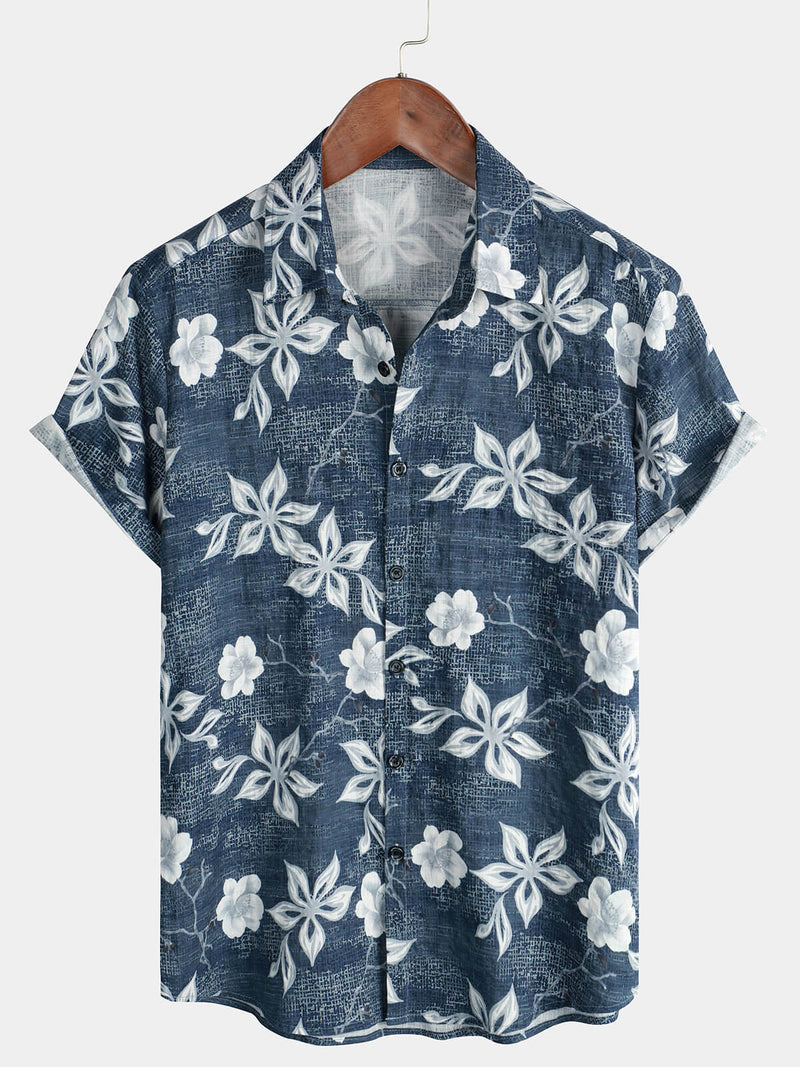 Camisa hawaiana de manga corta con botones y estampado floral para hombre