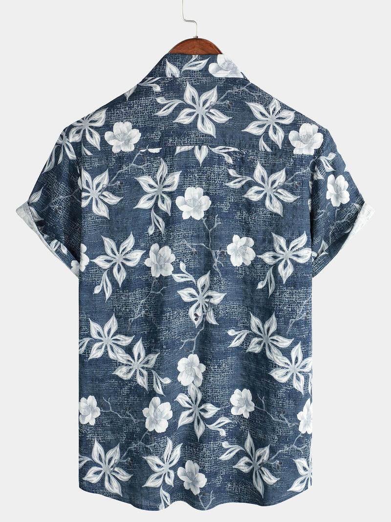 Camisa hawaiana de manga corta con botones y estampado floral para hombre