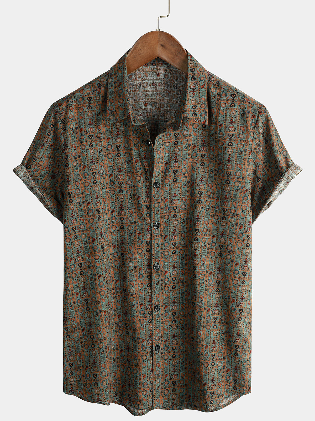 Camisa de manga corta con estampado de cachemira vintage de los años 70 para hombre