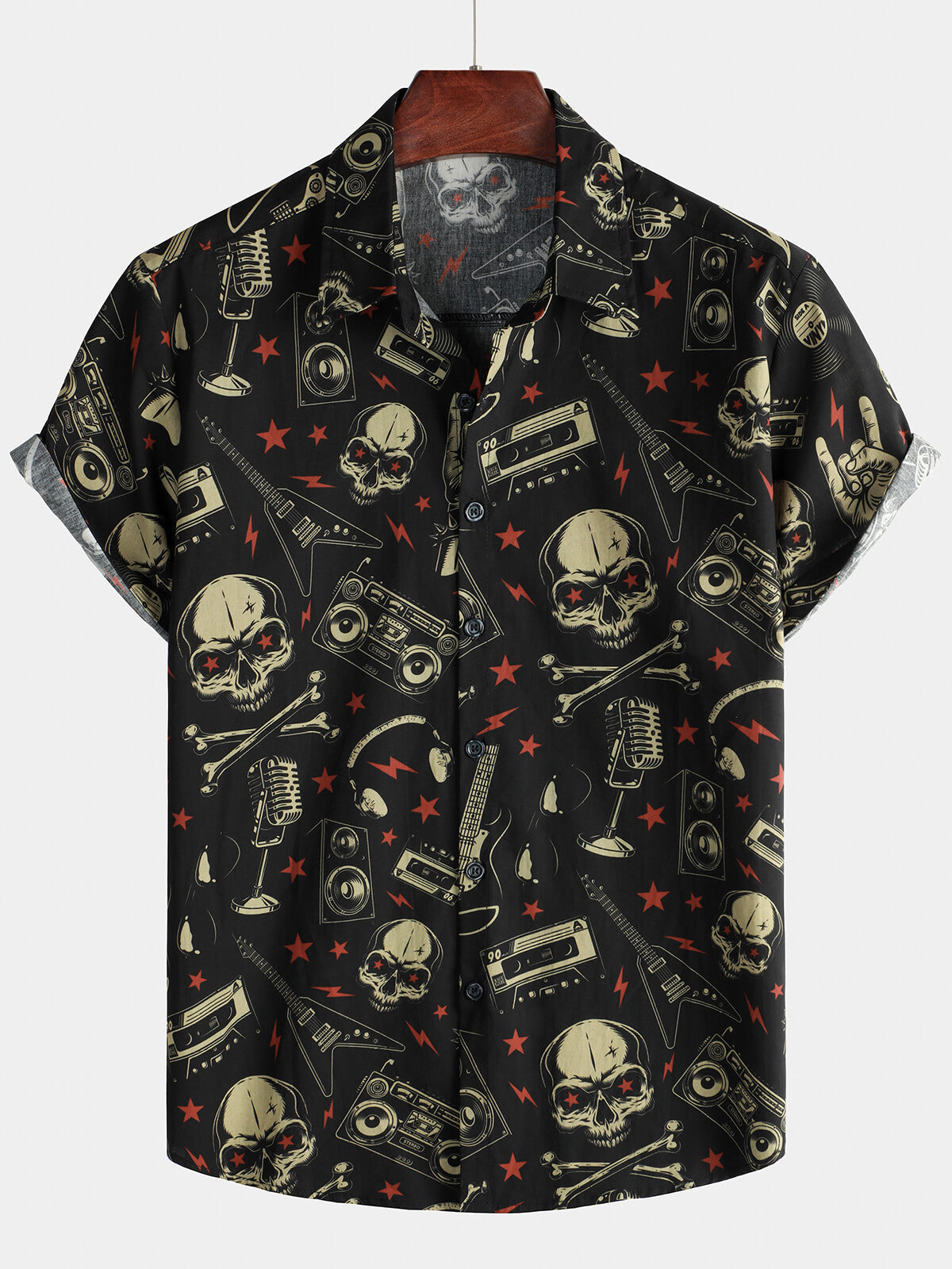 Camisa de manga corta con calaveras de música punk rock para hombre