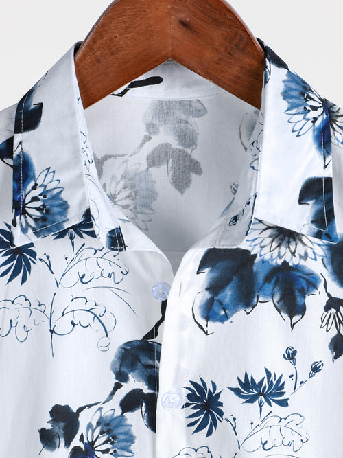 Camisa informal de manga corta de algodón con estampado floral para hombre