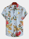 Camisa hawaiana de manga corta con bolsillo y estampado a rayas y floral para hombre