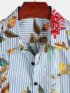 Camisa hawaiana de manga corta con bolsillo y estampado a rayas y floral para hombre