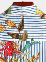 Camisa hawaiana de manga corta con bolsillo y estampado a rayas y floral para hombre