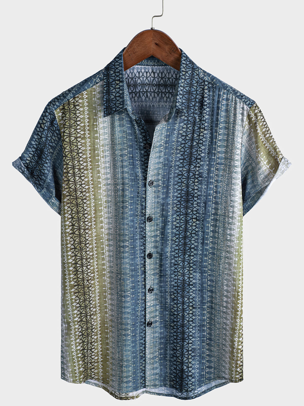 Camisa de manga corta con estampado de rayas degradadas retro para hombre