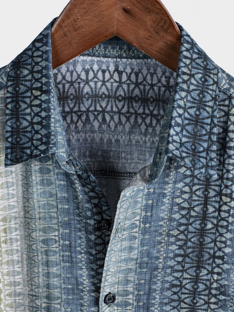 Camisa de manga corta con estampado de rayas degradadas retro para hombre