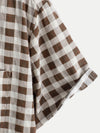 Camisa de manga corta de algodón con bolsillo y estampado de cuadros marrones para hombre