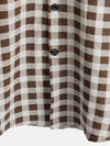 Camisa de manga corta de algodón con bolsillo y estampado de cuadros marrones para hombre
