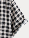 Camisa de manga corta de algodón con bolsillo y estampado de cuadros negros para hombre