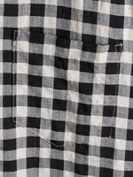 Camisa de manga corta de algodón con bolsillo y estampado de cuadros negros para hombre