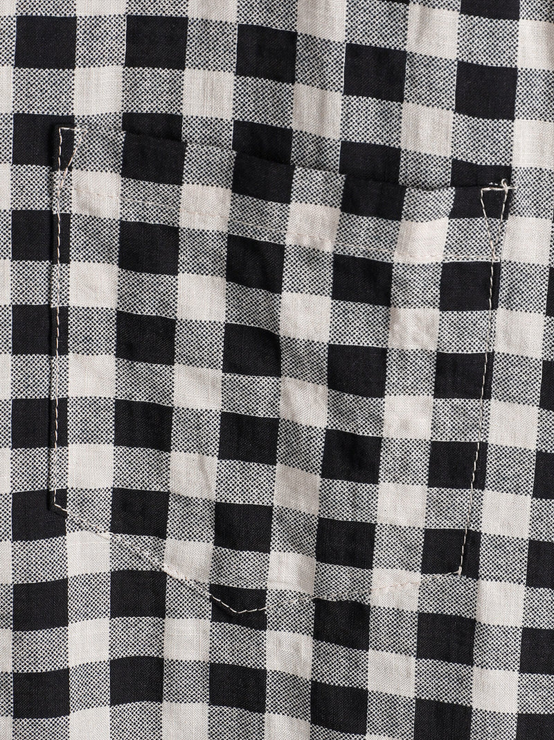 Camisa de manga corta de algodón con bolsillo y estampado de cuadros negros para hombre