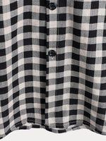 Camisa de manga corta de algodón con bolsillo y estampado de cuadros negros para hombre