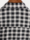 Camisa de manga corta de algodón con bolsillo y estampado de cuadros negros para hombre