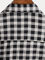 Camisa de manga corta de algodón con bolsillo y estampado de cuadros negros para hombre