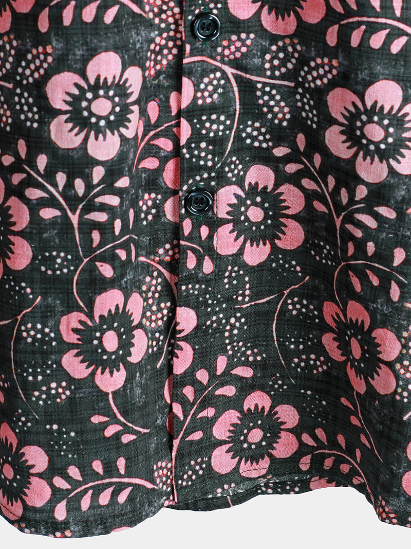 Camisa hawaiana de manga corta con bolsillo floral rosa para hombre