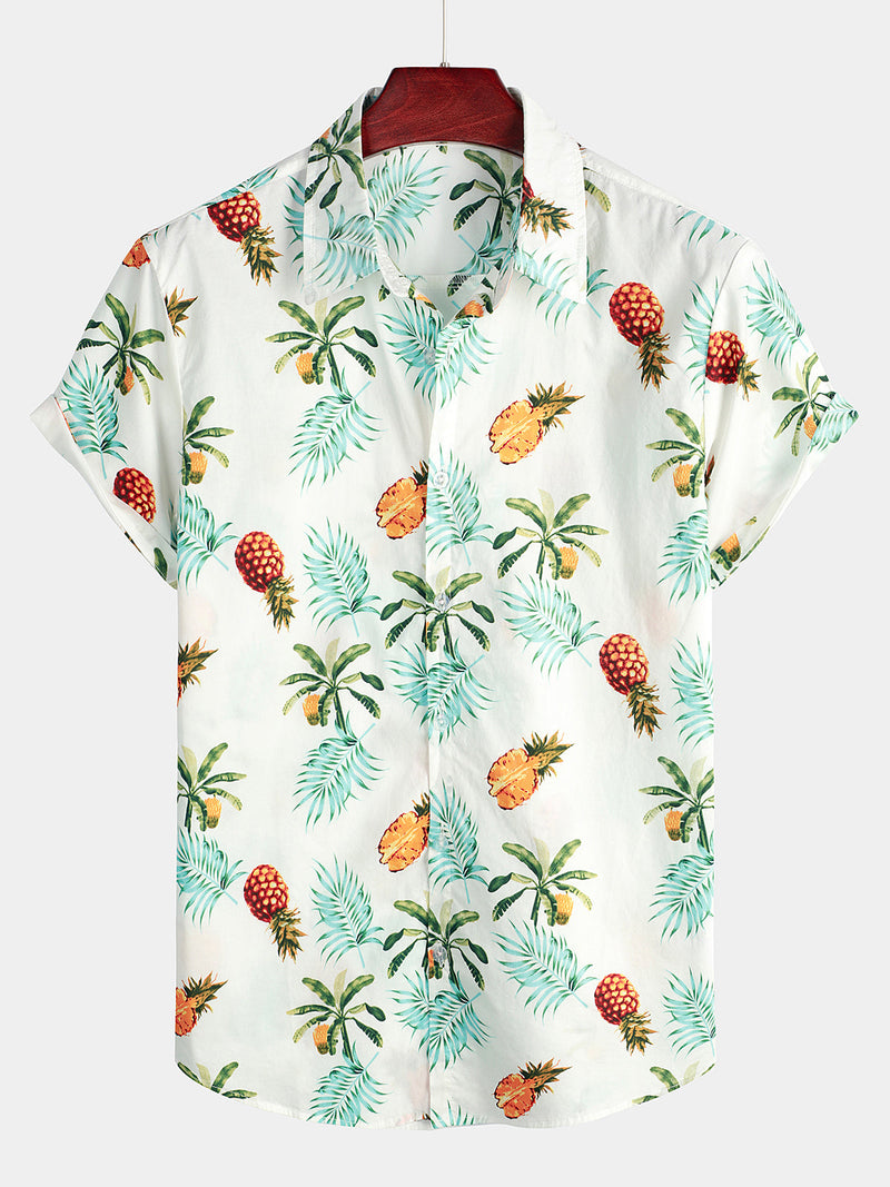 Camisa hawaiana de manga corta con estampado de piñas para hombre