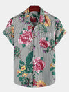 Camisa hawaiana de manga corta con estampado a rayas y floral para hombre