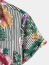 Camisa hawaiana de manga corta con estampado a rayas y floral para hombre