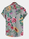 Camisa hawaiana de manga corta con estampado a rayas y floral para hombre