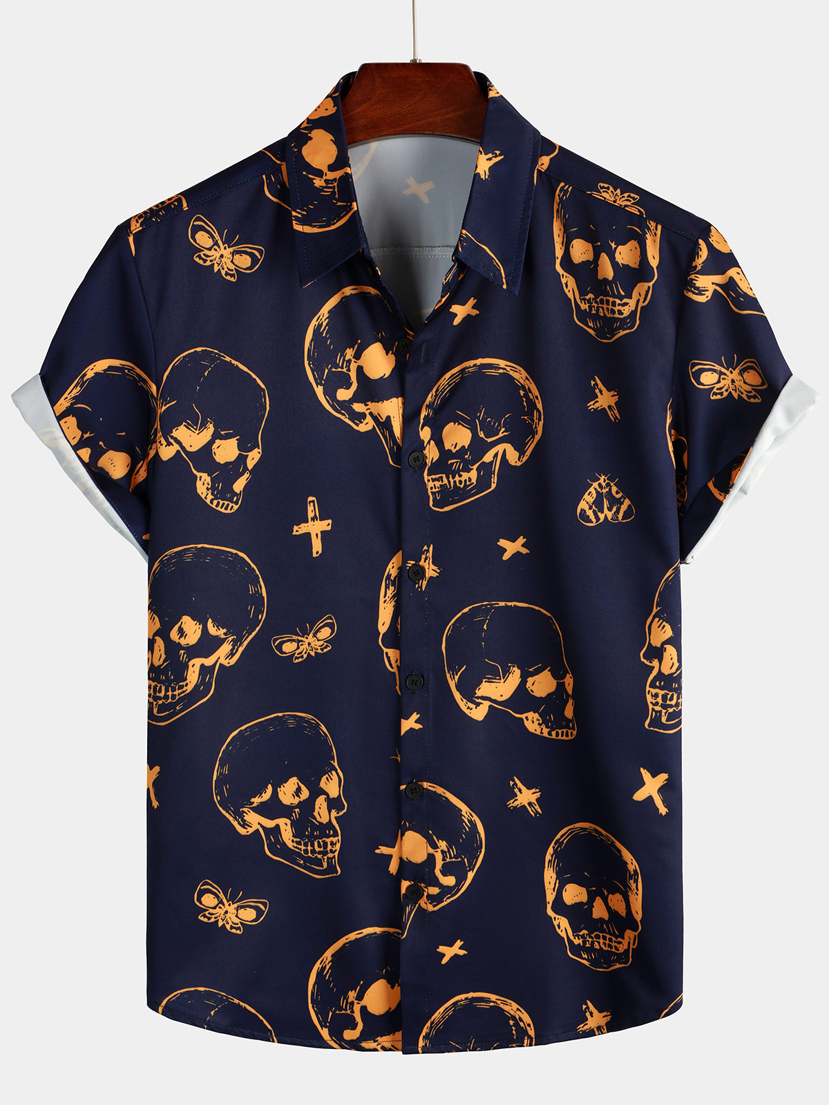 Camisa de manga corta con calavera naranja para hombre
