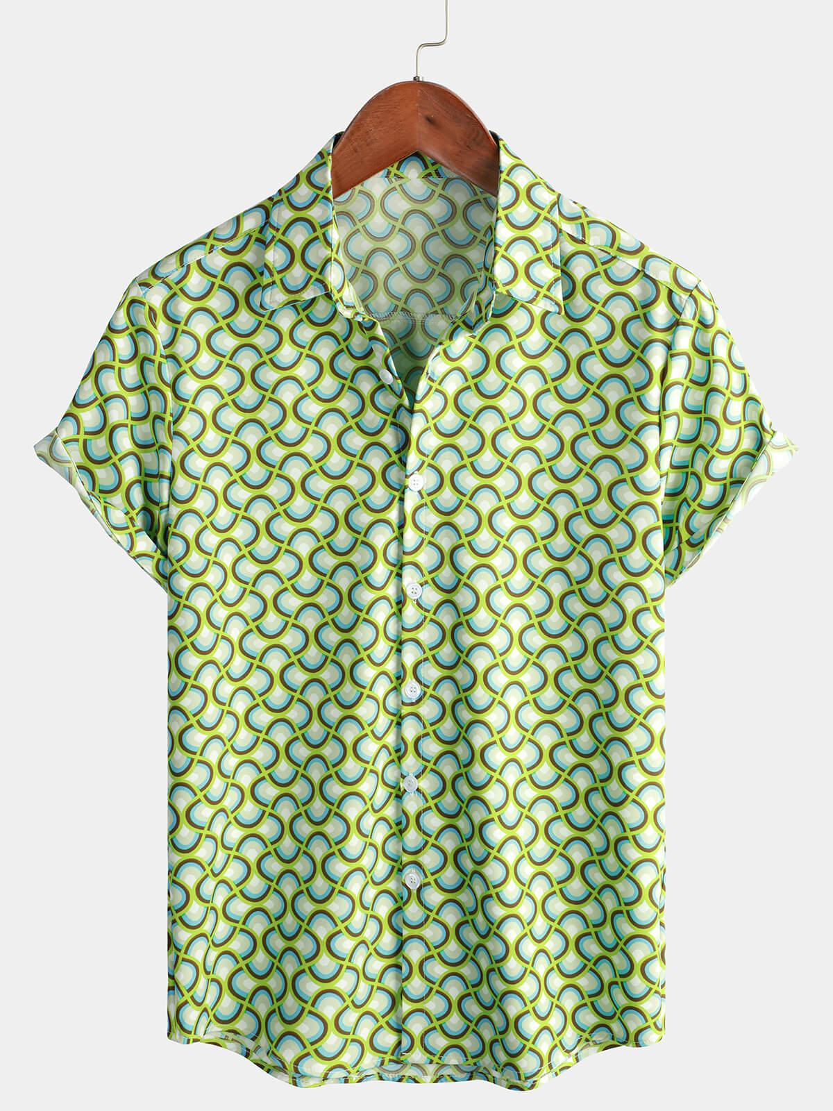 Camisa de manga corta de playa de verano fresca y verde para hombre