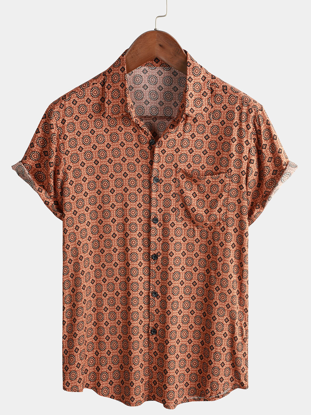 Camisa de manga corta de playa de verano vintage con botones para hombre