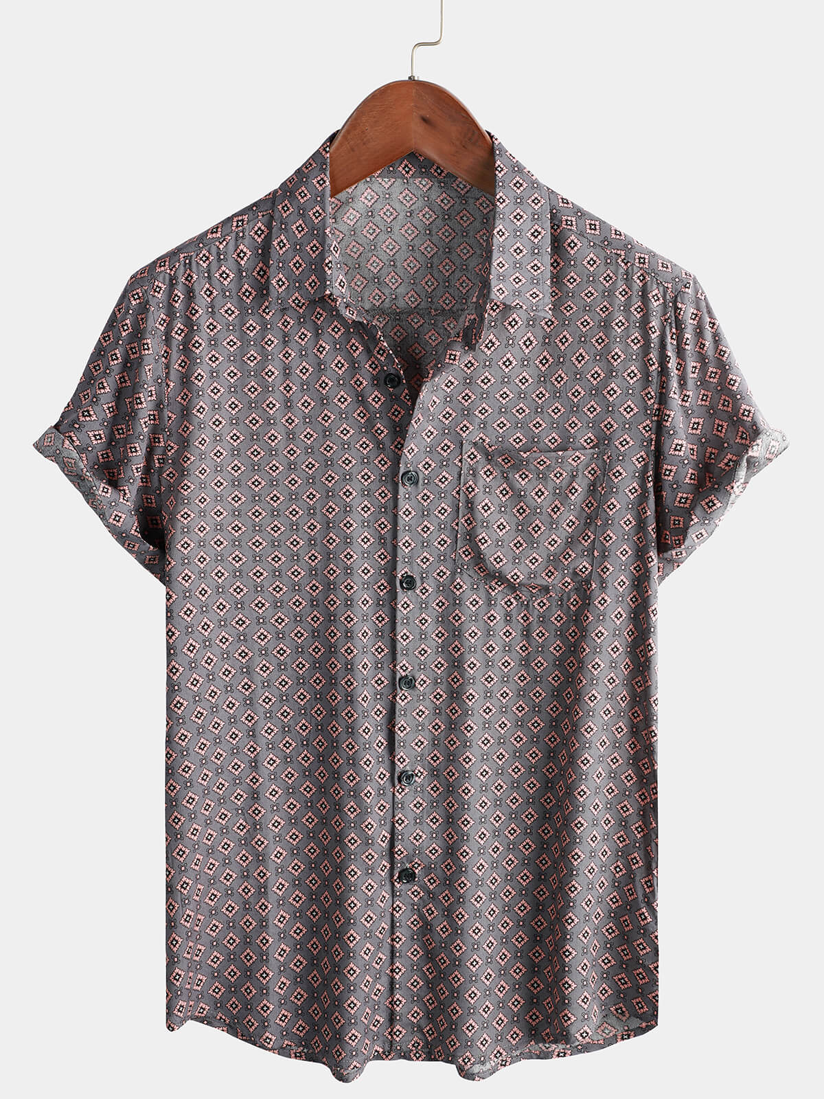 Camisa playera de manga corta de rayón con botones para hombre