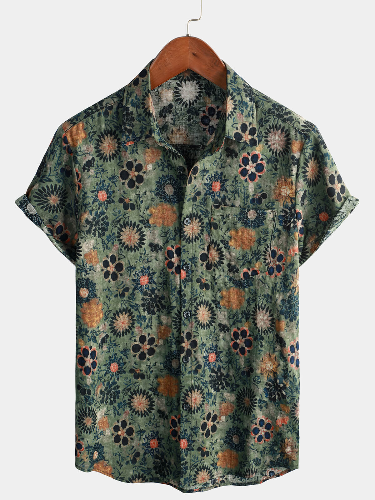 Camisa informal de manga corta con estampado floral vintage para hombre