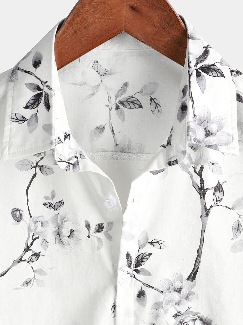 Camisa hawaiana playera blanca con estampado floral para hombre