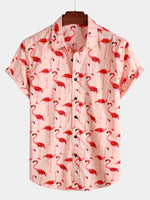 Camisa hawaiana de manga corta con estampado de flamencos para hombres