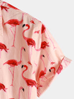 Camisa hawaiana de manga corta con estampado de flamencos para hombres