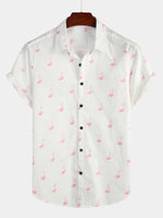 Camisa hawaiana casual de manga corta con estampado de flamencos tropicales y botones para hombre ideal para vacaciones