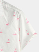 Camisa de hombre de manga corta con estampado de flamencos rosas y botones