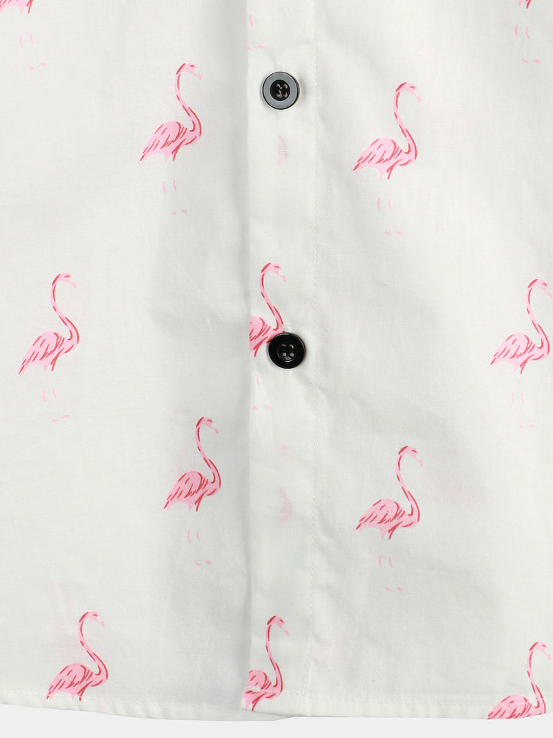 Camisa de hombre de manga corta con estampado de flamencos rosas y botones