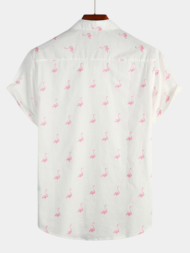 Camisa hawaiana casual de manga corta con estampado de flamencos tropicales y botones para hombre ideal para vacaciones