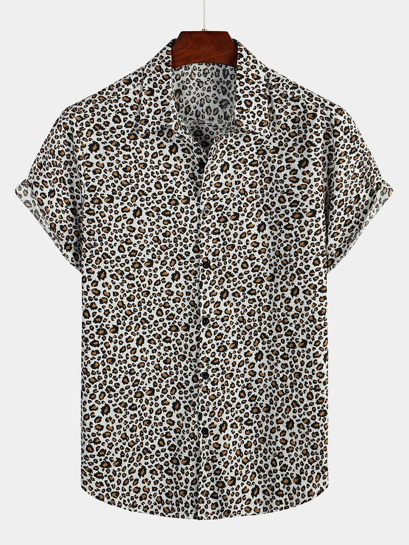 Camisa de manga corta con estampado de leopardo para hombres estilo rockero ideal para un look atrevido