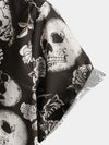 Camisa con botones estilo punk rock and roll con estampado floral de rosas y calaveras para hombre