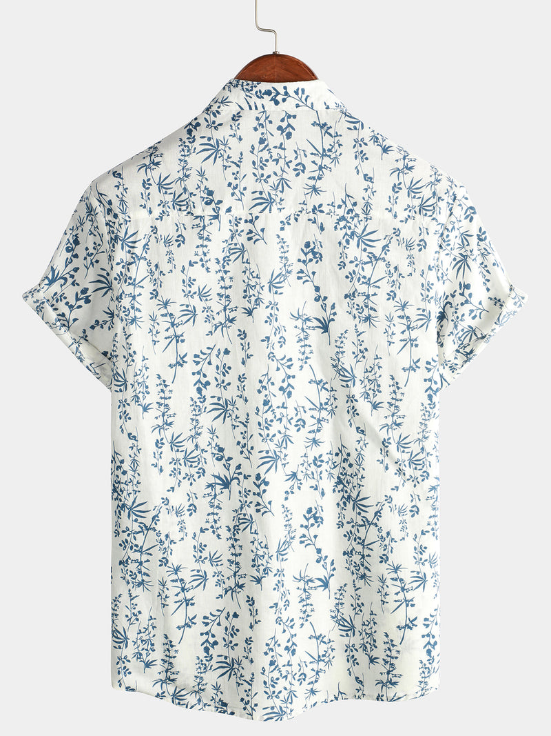 Camisa de manga corta de algodón con botones y estampado floral para hombres ideal para el verano