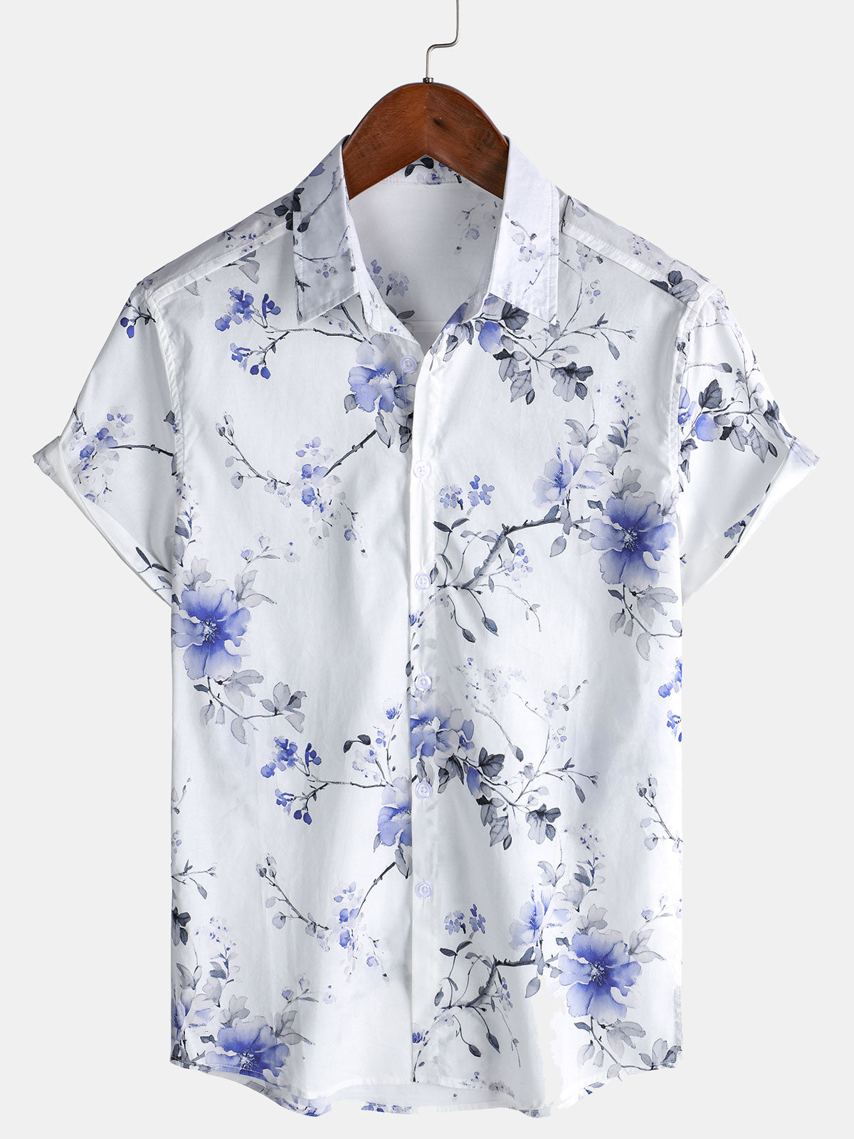 Camisa informal de verano de manga corta con estampado floral para hombre