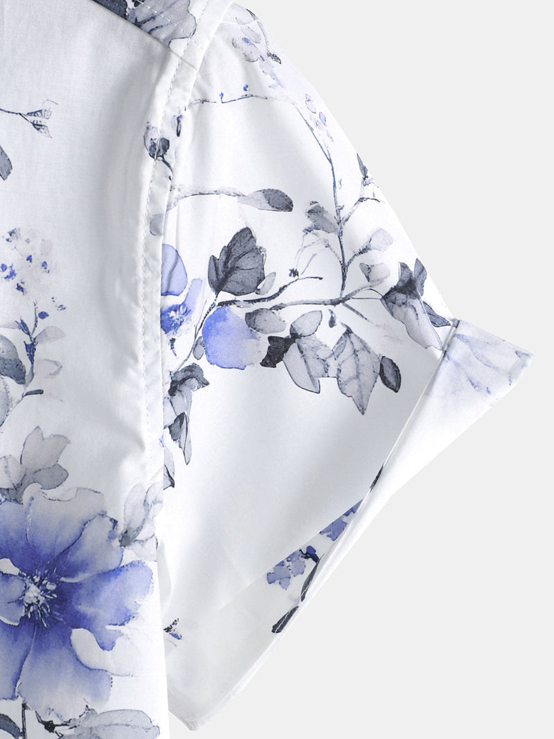 Camisa informal de verano de manga corta con estampado floral para hombre